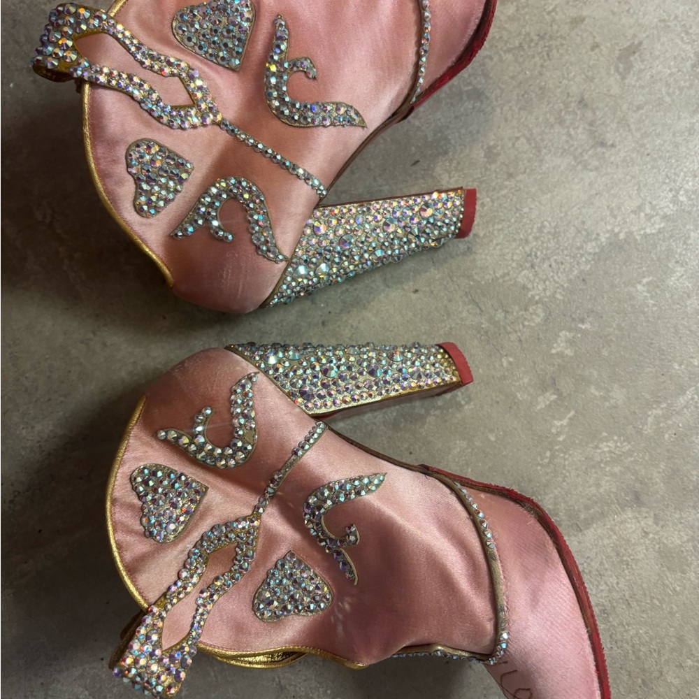 Christian Louboutin Pink and Red Crystal Embellished Heels